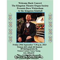 Dave Wickerham a wonderful organist will be in Kingston to present a concert on our Kimbal Theatre Organ